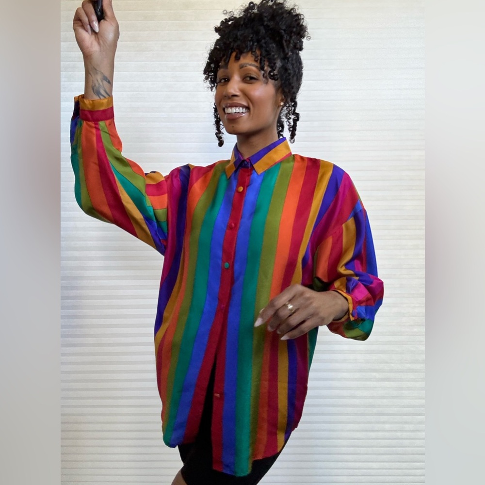 Vintage The Limited 100% Silk Blouse – Rainbow Stripes - Picture 3 of 14